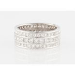 A diamond full eternity ring, set with three rows of square cut diamonds, the central row