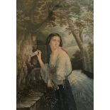 GEORGE BAXTER. A pair of framed, glazed aquatints, one depicting lady in blue velvet dress, the