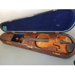 RICHARD DUKE. Full size violin in walnut handmade case with mahogany interior, full length sound