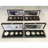 The Royal Mint Britannia Collection 1998, 2003, 2005 and 2007 sets, sixteen coins in total, with