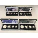 The Royal Mint Britannia Collection 2001, 2003, 2005 and 2007 sets, sixteen coins in total, with