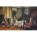 Two framed, oil on canvas paintings: one signed ‘Adams’, depicting Eighteenth Century gentlemen in a