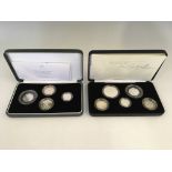 The Royal Mint 2005 and 2007 silver proof piedfort collections, nine coins in total, with