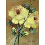 ELIO VITALI. Unframed, mounted still life oil on board depicting yellow roses with certificate of