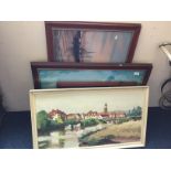 A collection of framed prints depicting various subjects, in various sizes, together with two