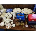 Large collection of tea / dinner ware, bird figurines, boxed glass ware, paper weights,