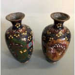 A pair of cloisonne vases with dragon and floral decoration, approximately 18 cm high.