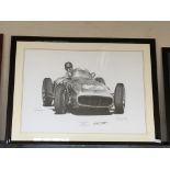 A. STAMMERS, study of Juan Manuel Fanigo, 1955, Monaco GP. Signed by Fangio Features a listing of