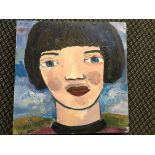 Unframed oil on canvas, portrait of a female, signed Tom, 40cm x 40cm, together with JOHN WRIGHT,
