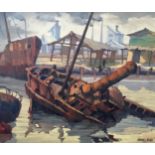 TERRONES ACUNA. Framed, unglazed, signed oil on canvas, dated ‘79, titled The Old Boat Yard, 92.