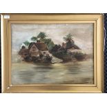 J. H. CRAIG. Framed, unglazed, signed oil on canvas depicting cottages in a dusty landscape, 74cm