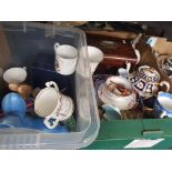 A rosewood sewing box, together with a selection of various glassware, LLadro figurines etc.