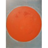 MIKE ENGLAND. Unframed, oil on canvas, sunset orange and blue abstract composition, circle series,