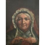 A. PENNIAL. Framed, glazed oil on canvas depicting lady knitting, 37cm x 44cm,