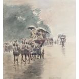 HILES C. TILLITT. Frances, glazed and mounted, signed watercolour on paper, horse and carriage, 22.5