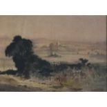 SIR DAVID WILKIE (RA). Framed, glazed and mounted watercolour on paper, panoramic landscape with