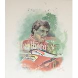C. WARWICK study of Jean Alesi, 1993. Ferrari colour montage, signed by Jean Alesi, 65cm x 45cm.
