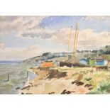 ROWLAND HILL. Framed, signed watercolour on paper, inscribed verso Boats on the Foreshore, 44.5cm