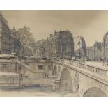 HENRY G MASSEY. Framed, glazed, signed watercolour and ink study of a bridge over Seine in Paris,