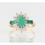 A 9ct yellow gold green chalcedony and cubic zirconia cluster ring, hallmarked Birmingham, ring size