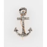 A late 19th/early 20th Century diamond anchor brooch, set with old cut diamonds, in unmarked white