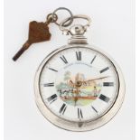 A pair cased Victorian silver verge movement open face key wind pocket watch, the enamel dial having