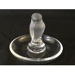 A Lalique pin dish with bird to centre.