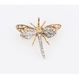 A diamond set dragonfly brooch / pendant, with graduated eight-cut diamonds set to abdomen and