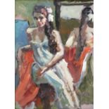 ROY PETTITT. Framed, unglazed, signed verso, oil on board, study of a young lady, 42cm x 54cm.