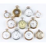 A collection of eleven various pocket watches and fob watches, some chrome and some gold plated,