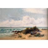 SIDNEY WATTS. Framed, unglazed signed oil on canvas, coastal scene, 71cm x 51cm.