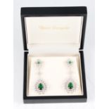 A pair of Basia Zarzycka drop earrings, set with green paste and colourless cubic zirconia, length