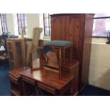 Ducal pine to include two door wardrobe, blanket box stool, table etc.