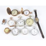 A collection of pocket watches and wrist watches, to include a Railway example, three being gold