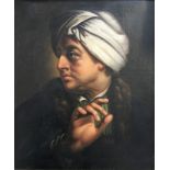 Circle of THOMAS FRYE. Framed, unglazed oil on canvas portrait of man with turban, 41cm x 49cm.