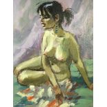 ROY PETTITT. Two framed, signed oil on board, studies of nude women, both 23cm x 38.5cm.