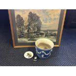 Large Wedgwood jasperware jardiniere, two commemorative coins and RWL London Canterbury Cathedral