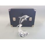 A large boxed Swarovski silver crystal figure of leaping Dolphin.