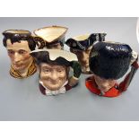 Five Royal Doulton character jugs, Mine Host, Gunsmith, The Guardsman, Duke of Wellington, Dick