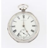 A Victorian silver Waltham key wind open face pocket watch, the white enamel dial having hourly
