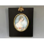 Three framed miniature portraits, one signed ALICE M. COLEY, titled ‘Portrait of an Old Woman’ and