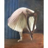 MICHAEL SHARPE. Framed, unglazed, signed oil on board, ballerina, gallery label verso, 49cm x 58cm.