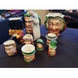 Two large Beswick character jugs, four small character jugs, Beswick cruet pots, Toby Jug -