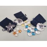 Six boxed Swarovski crystal items, Star fish, clams shells.