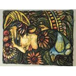 YASIAL ELISAGORAY. Four large, signed Cuban prints on textile depicting abstract lady.