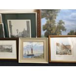 Sixteen various framed pictures including drawings, signed prints, oil on canvas and photographs