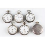 A collection of six Continental pocket watches, three stamped 0.935 and three stamped 0.800, (some
