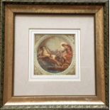 A pair of framed, glazed and mounted prints depicting saint with two horses, 30.5cm x 30.5cm each.