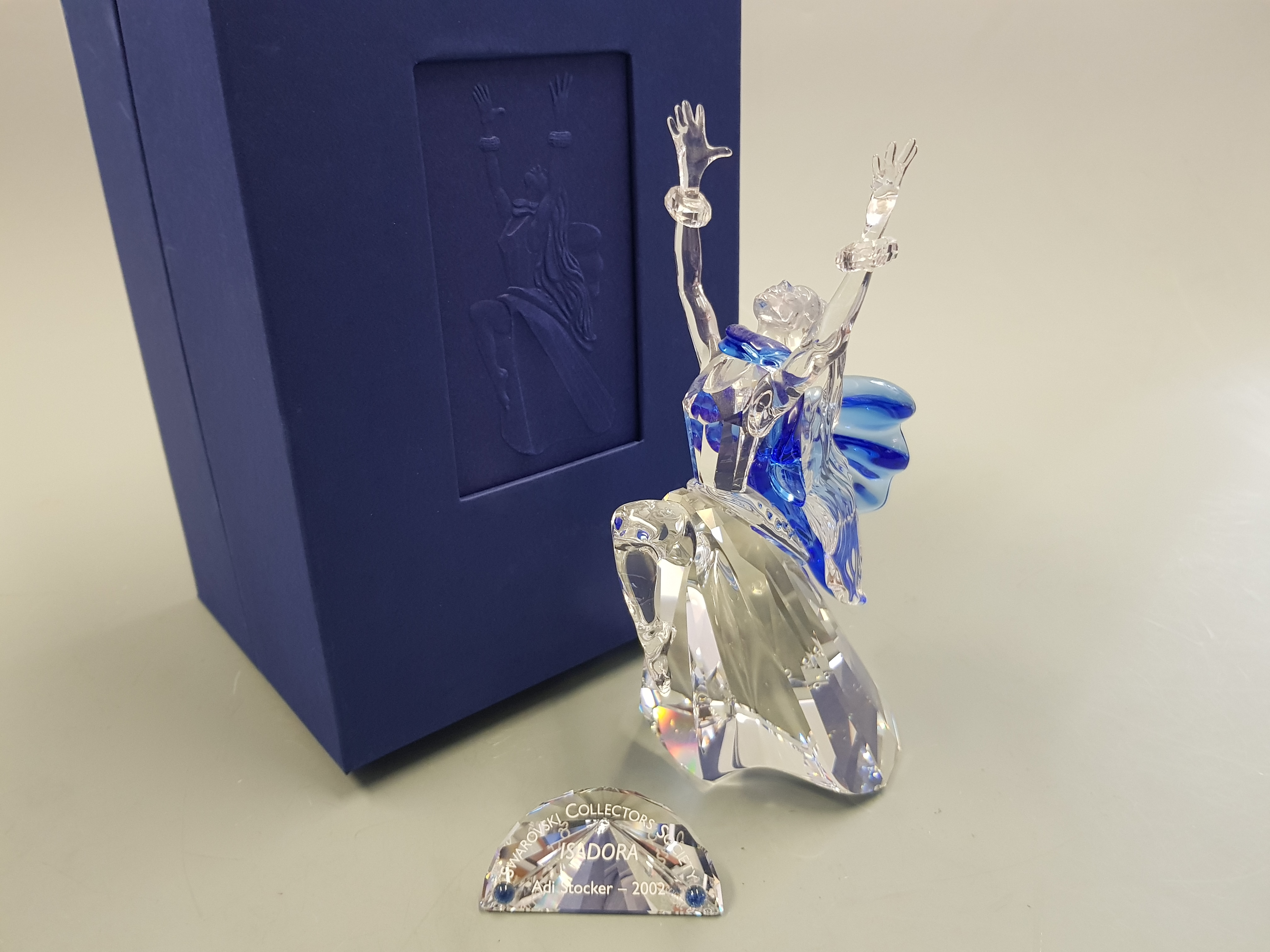 A boxed Swarovski figure 'Magic of Dance', Isadora 2002 with boxed crystal name plaque by Adi