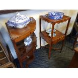 Two Georgian mahogany wash stands and various blue and white china ware.